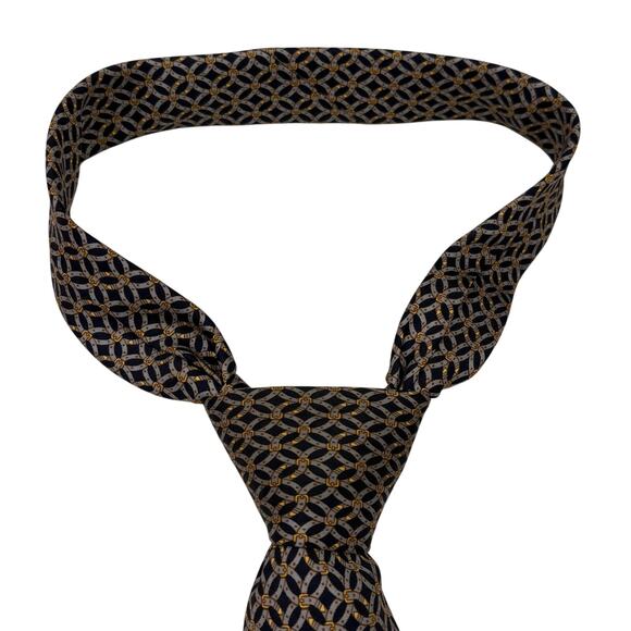 Hermes Mens Silk Necktie Made in France Luxury Equestrian Belt Blue Gray - Picture 2 of 10